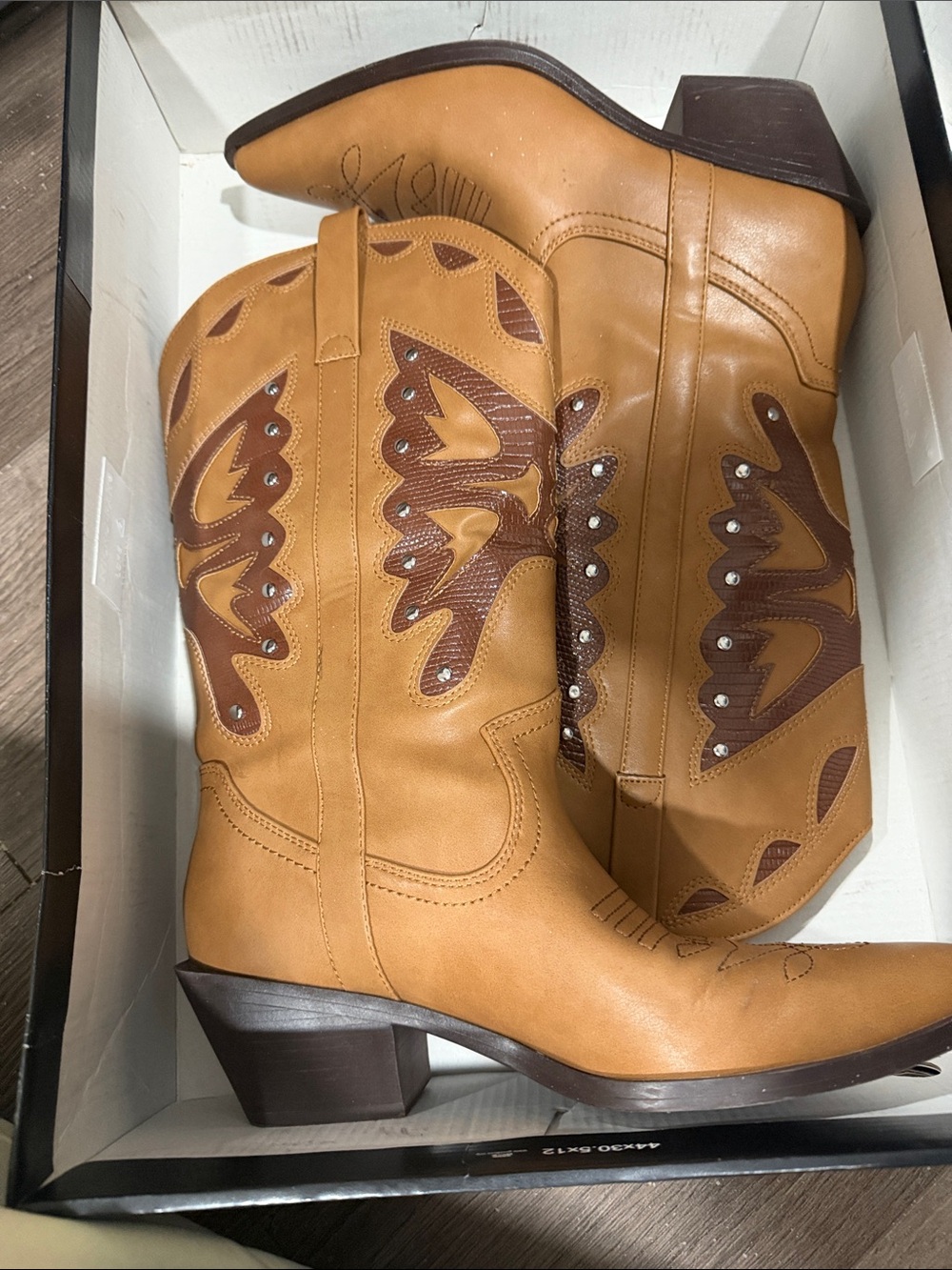Madden Girl Tan Western Heeled Pull-On Boots with Brown Embroidery
